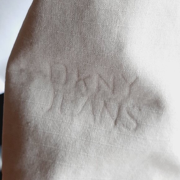 VTG DKNY JEANS tan cotton canvas military utility peplum jacket Sz M - Picture 8 of 12